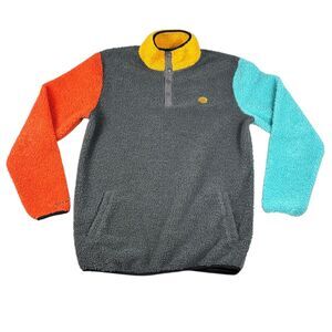 Dutch Bros Coffee Jacket Mens L Sherpa Fleece 1/4 Snap Pullover Color Block